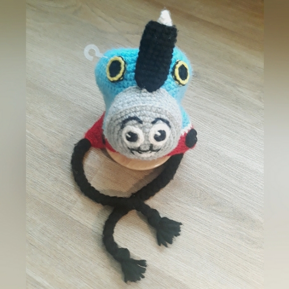 Handmade Thomas the Tank Engine Crochet Knit Ear Flap Hat - 20" Circumference - Picture 5 of 10